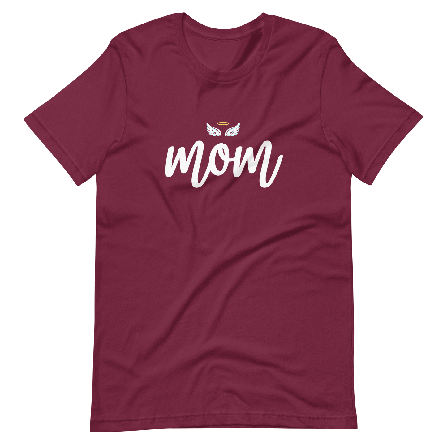 Mom with Angel Wings Christian T Shirts for Women Maroon