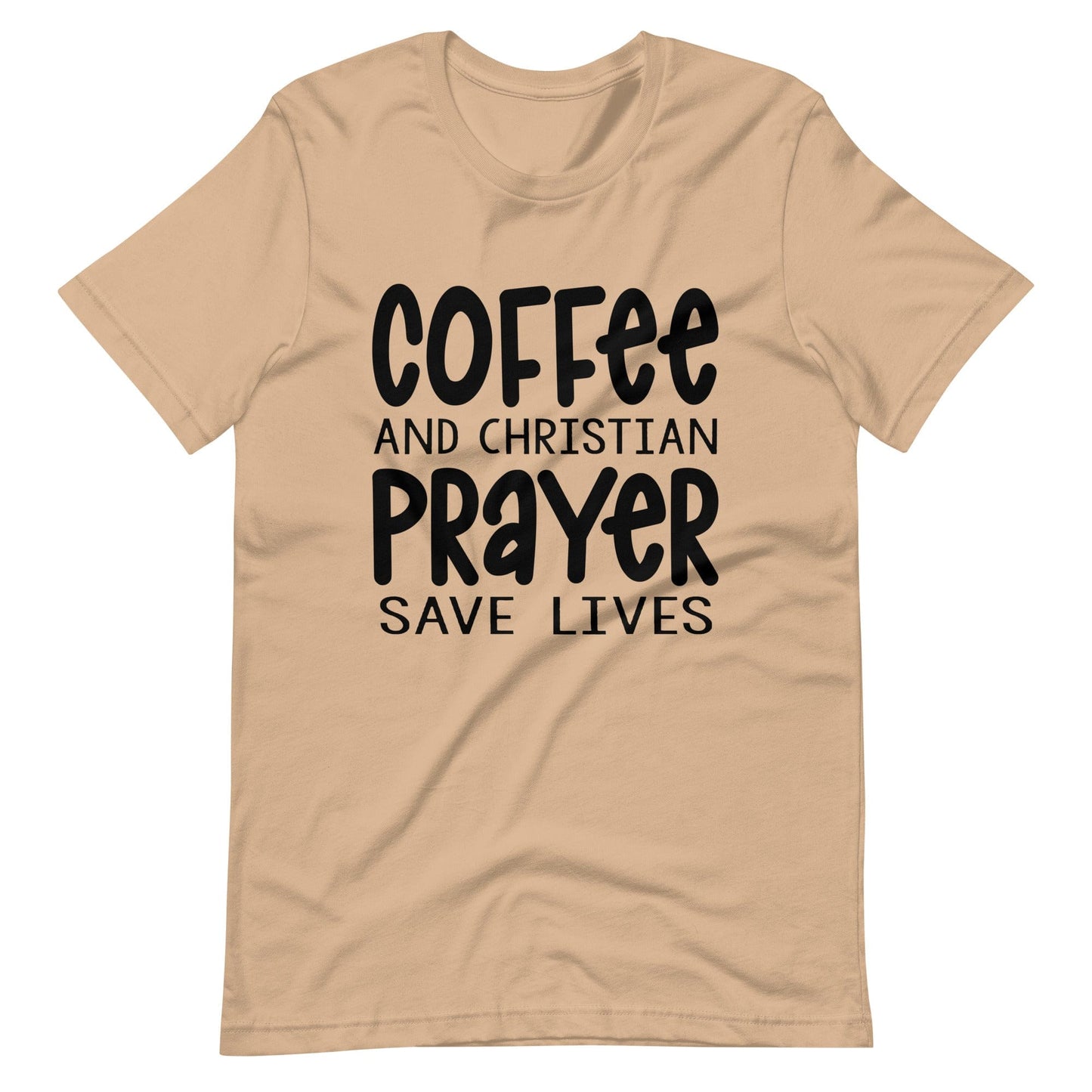 Coffee and Prayer Christian T Shirts Tan
