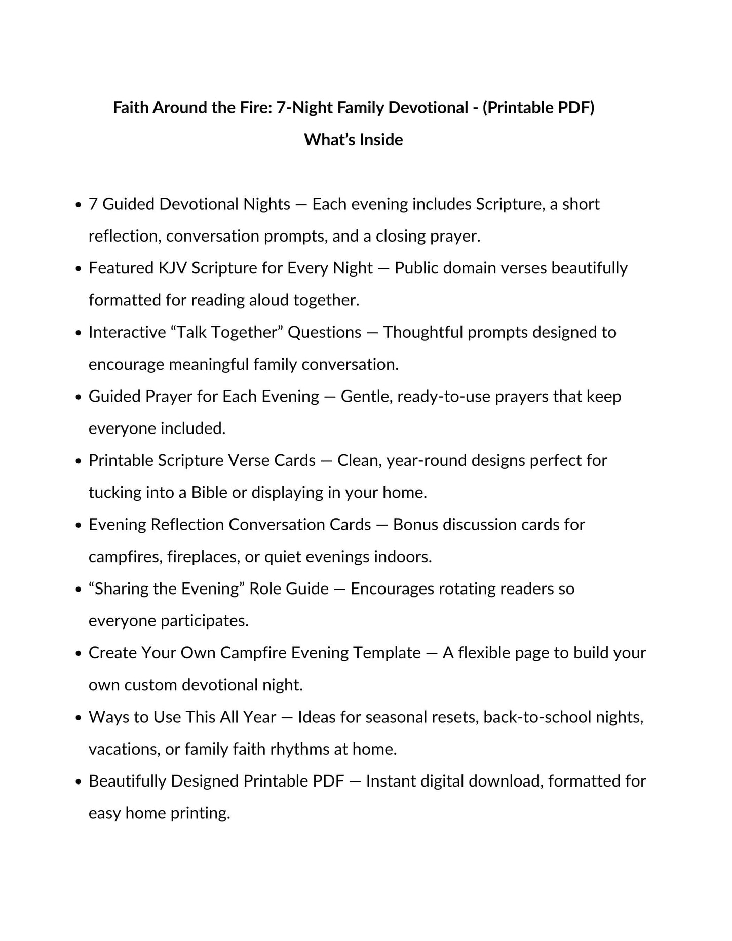 Faith Around the Fire: 7-Night Family Devotional Printable Inside