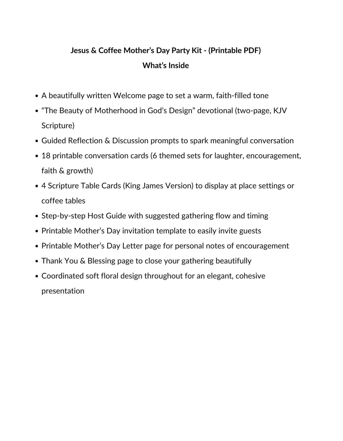 Jesus & Coffee Mother’s Day Party Kit