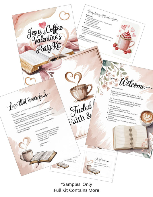 Printable Christian Valentine’s Conversation Kit pages with faith-based discussion prompts for women’s coffee gatherings.