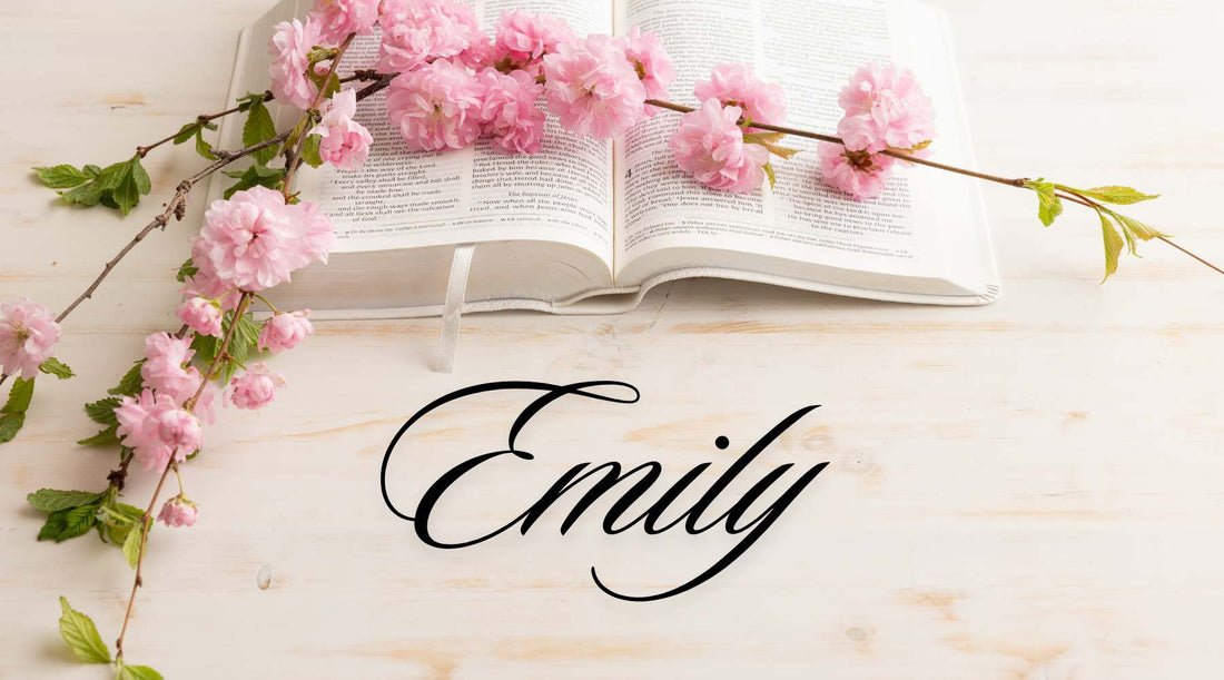 The name Emily written under a Bible.