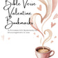 Cover of 'Bible Verse Valentine Bookmarks' with a cup of coffee and steam hearts on a white background.