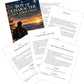 A set of printed devotional worksheets titled 'A Boy of Character at Christmas' with several pages fanned out over a book cover.