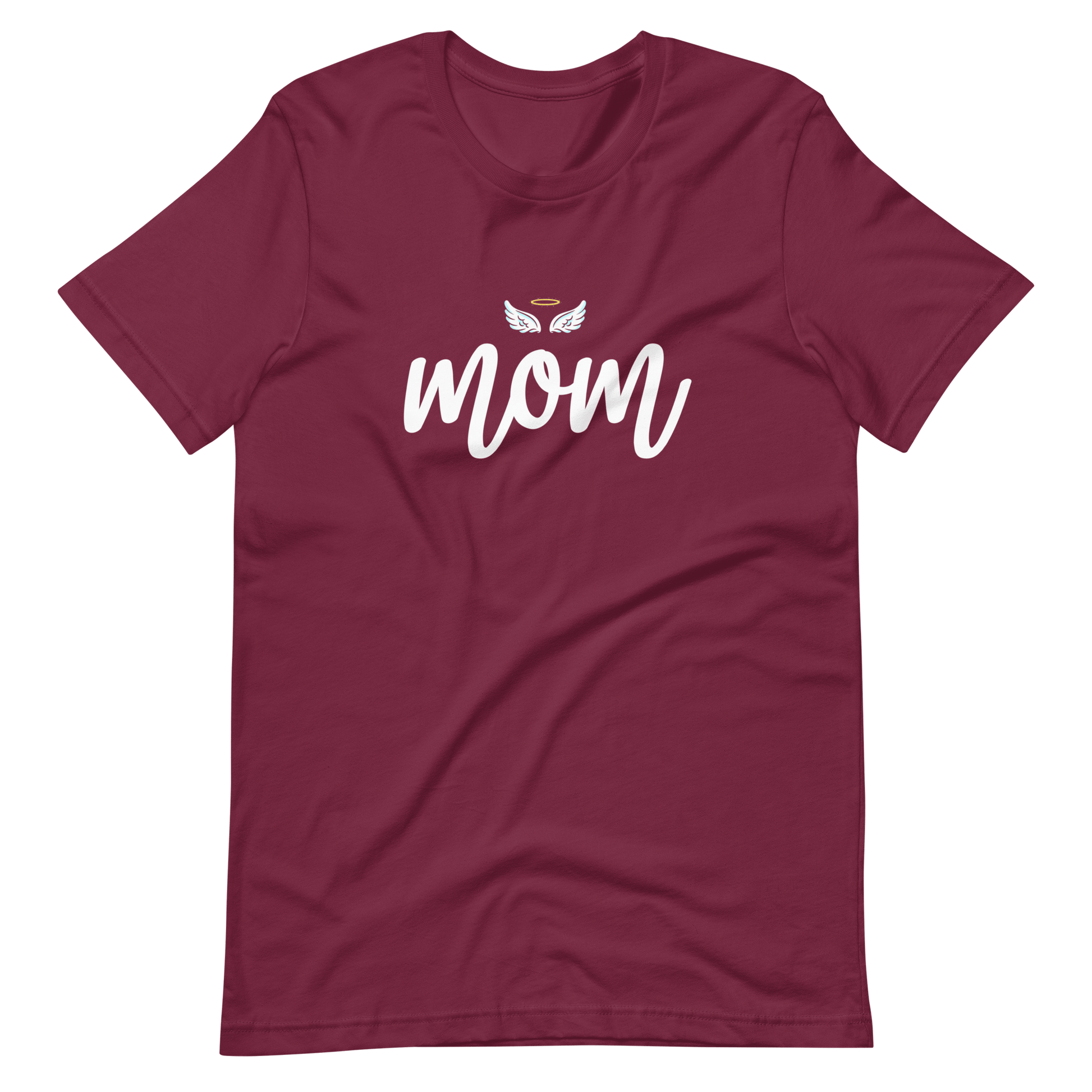 Mom with Angel Wings Christian T Shirts for Women Maroon