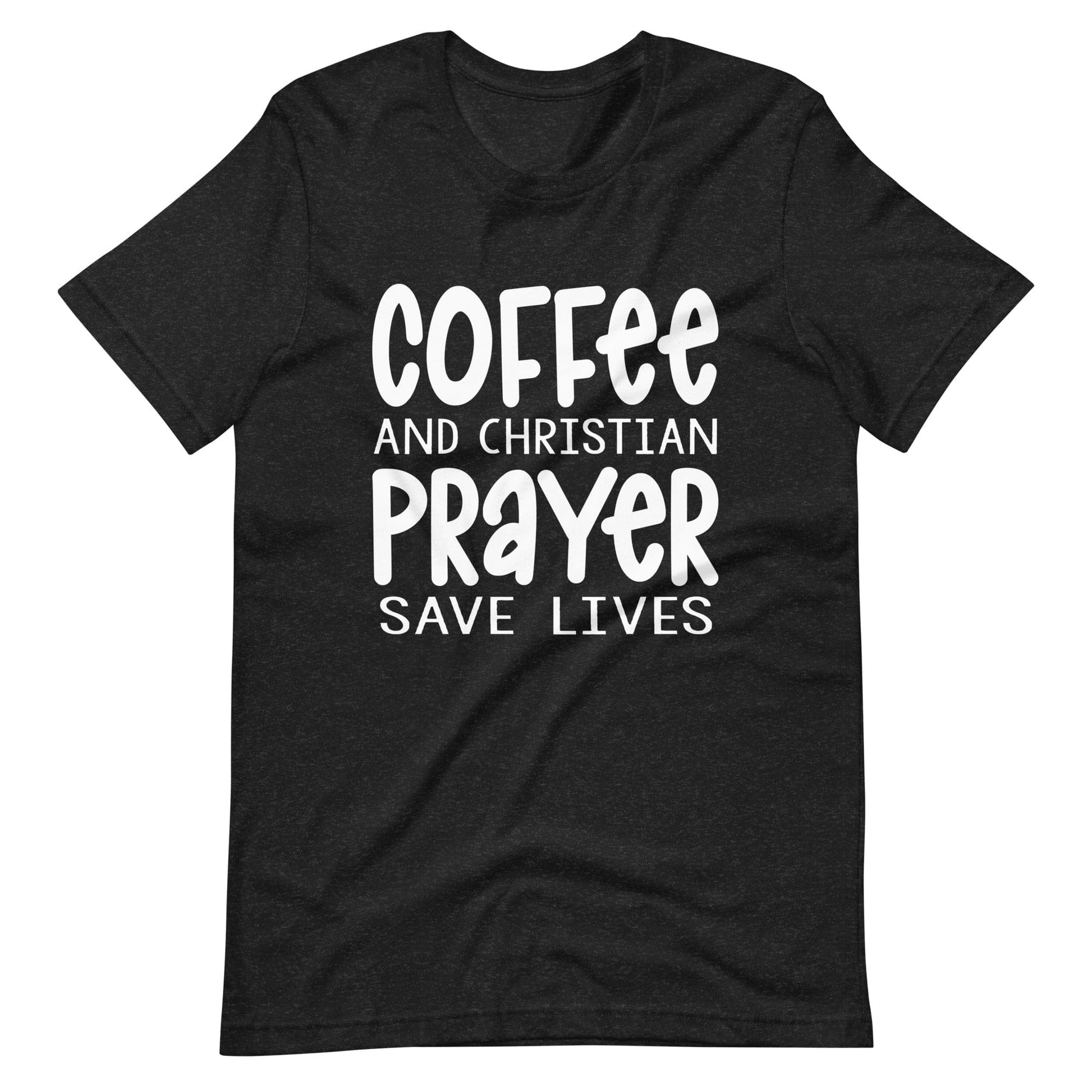 Coffee and Prayer Christian T Shirts Black Heather