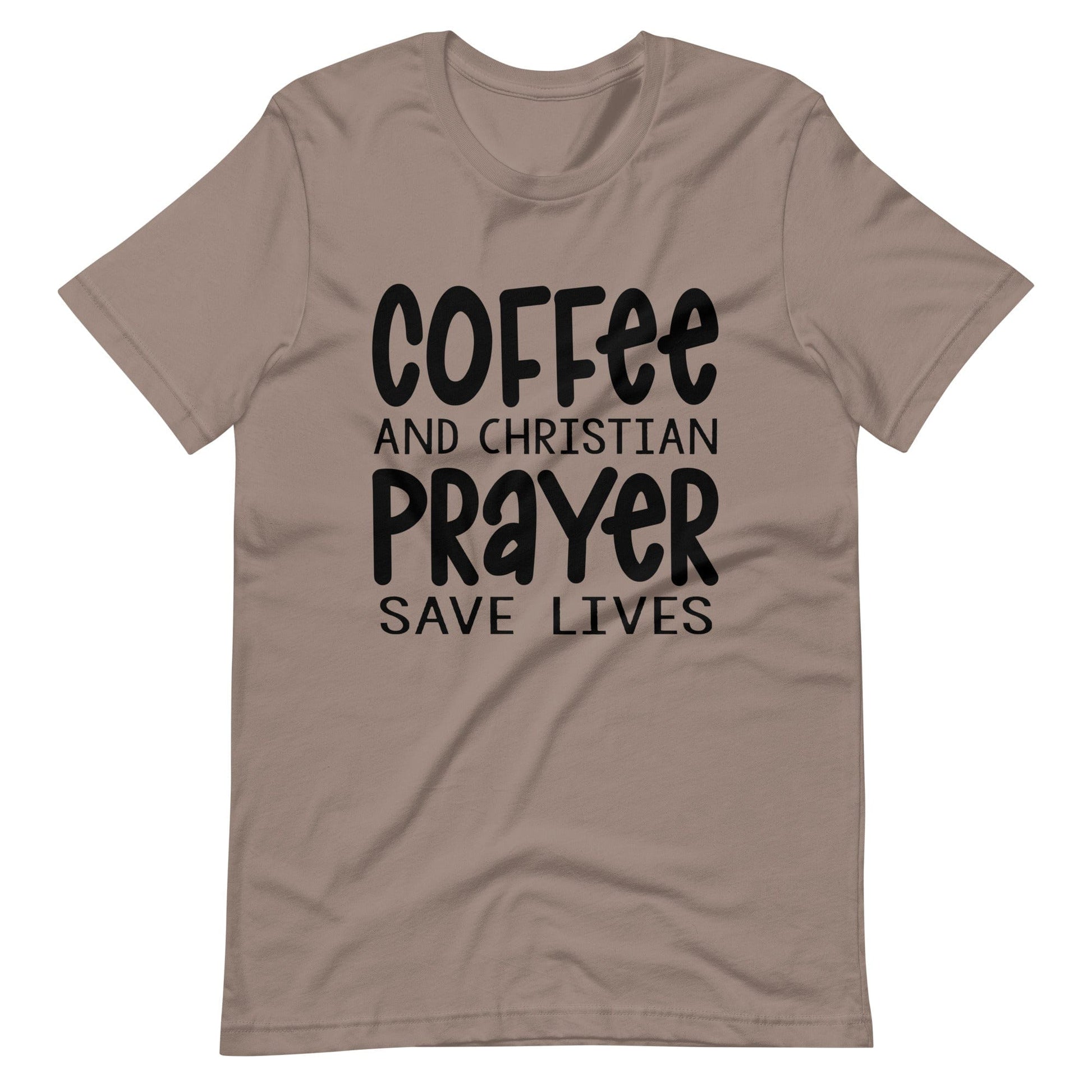 Coffee and Prayer Christian T Shirts Pebble