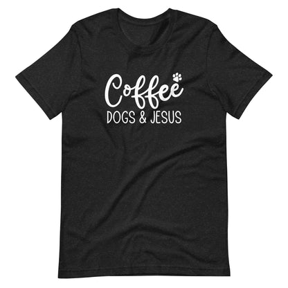 Coffee Dogs and Jesus Christian T Shirts Black Heather