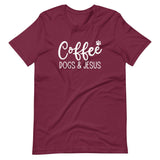 Coffee Dogs and Jesus Christian T Shirts Maroon