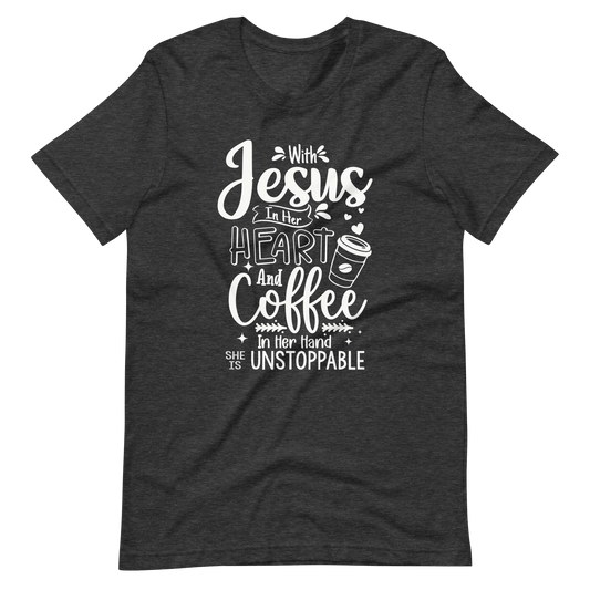 Invincible with Jesus and Coffee Christian T Shirts Dark Grey Heather