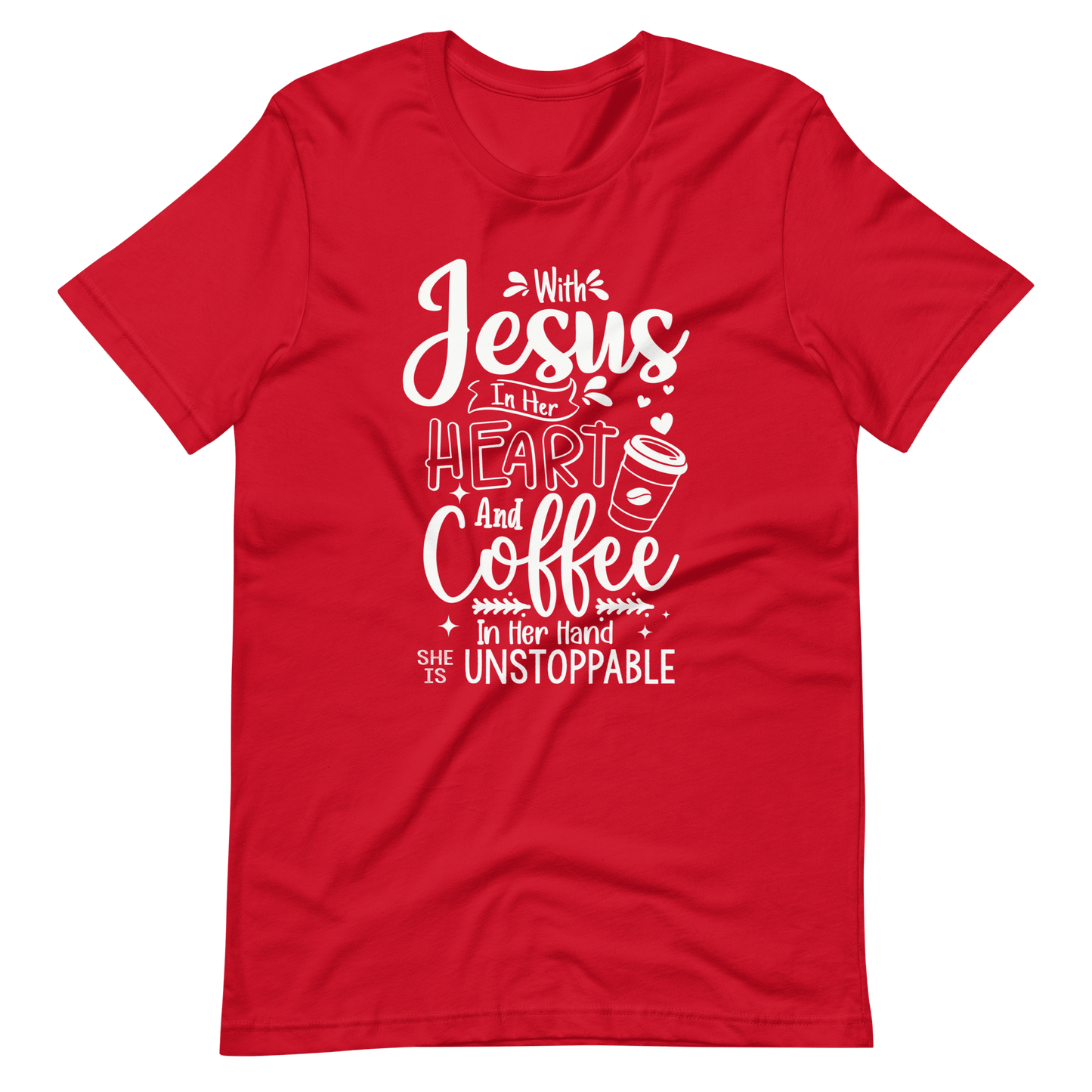 Invincible with Jesus and Coffee Christian T Shirts Red