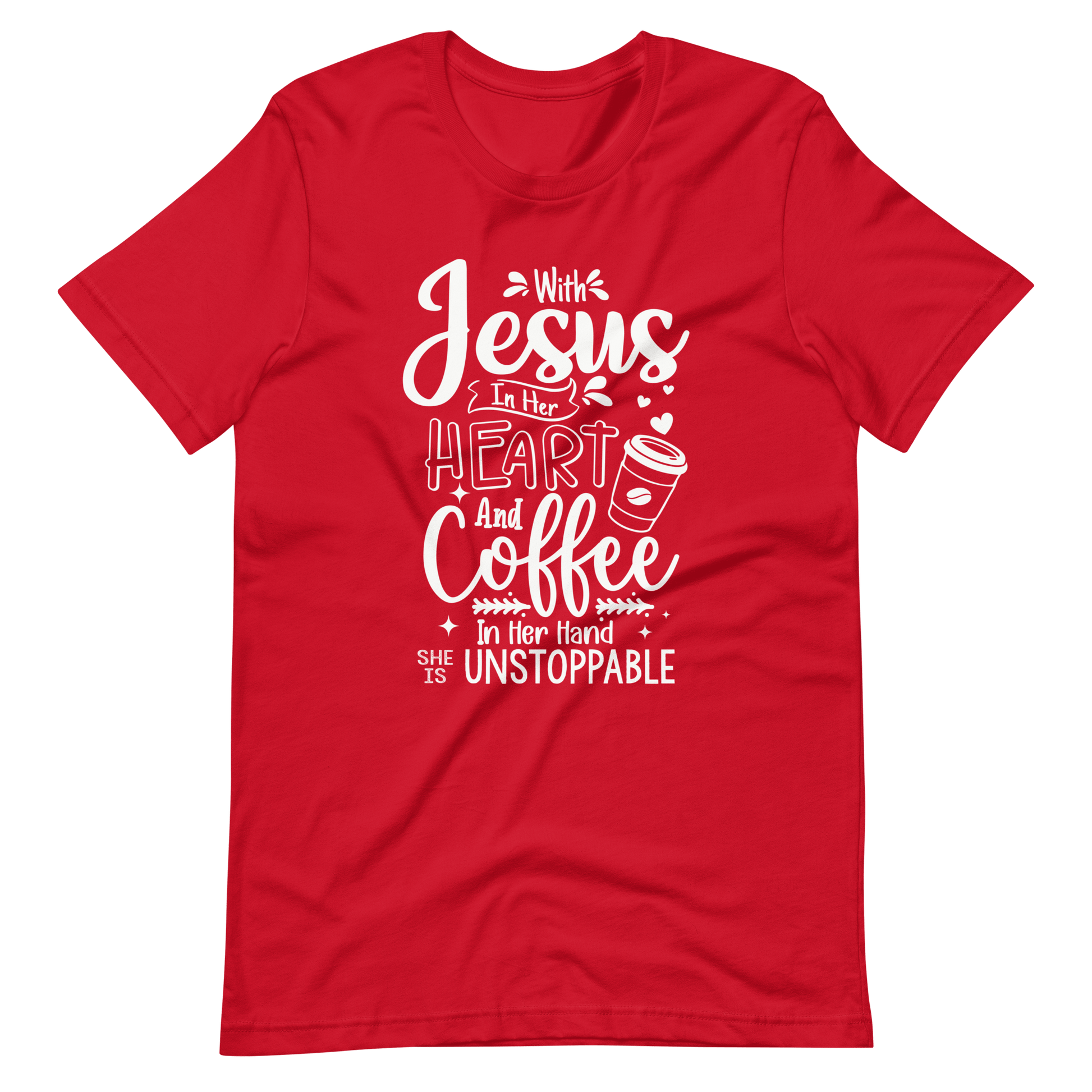 Invincible with Jesus and Coffee Christian T Shirts Red