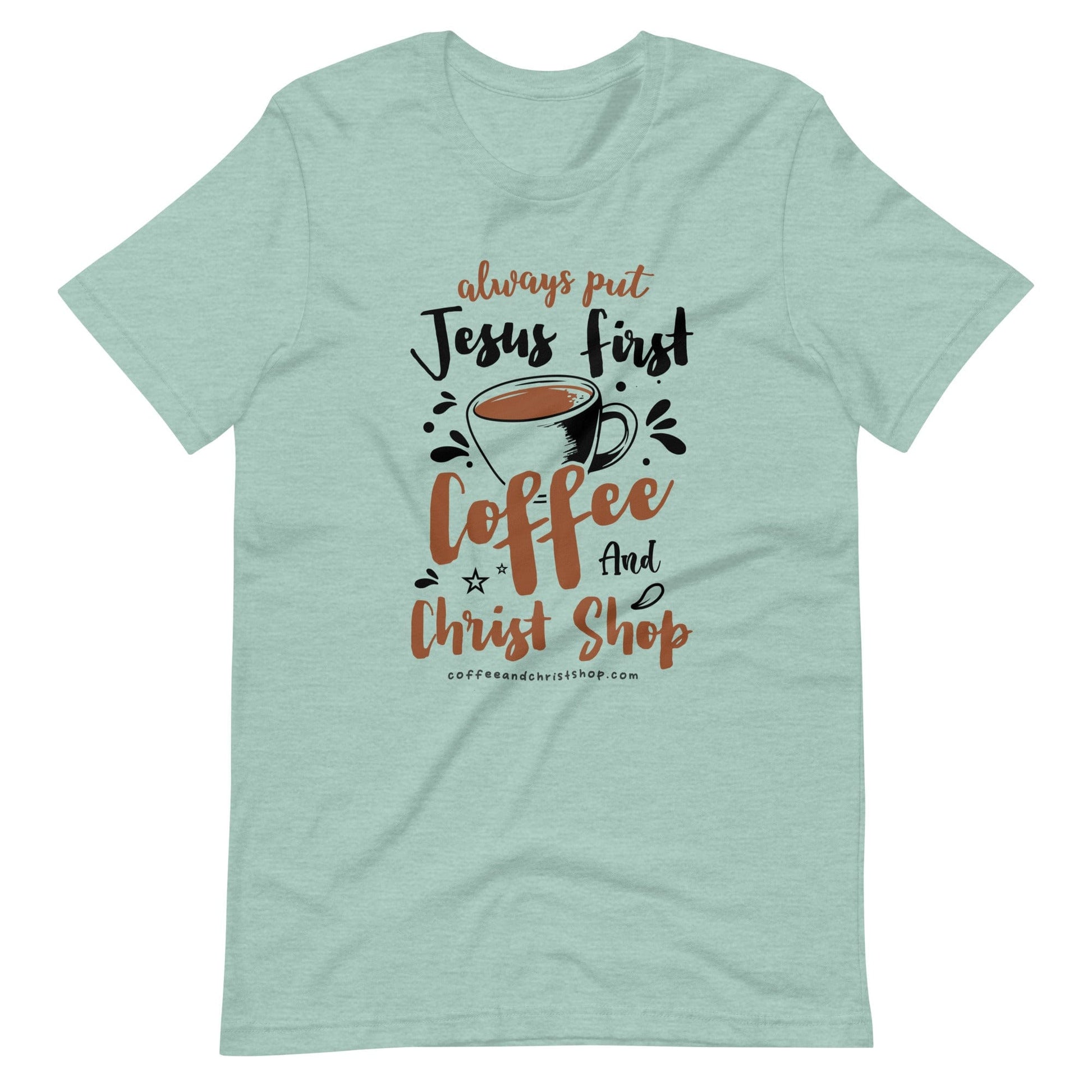 Put Jesus First Christian T Shirts Heather Prism Dusty Blue