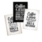 Three 'Coffee & Jesus' coffee bar sign art prints on a white background