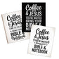 Three 'Coffee & Jesus' coffee bar sign art prints on a white background