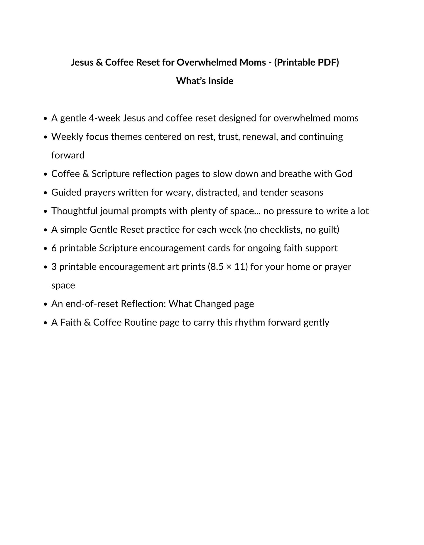 Jesus and Coffee Reset for Overwhelmed Moms Printable What's Inside Text