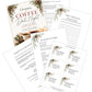 A set of printed coffee date night planning sheets and cards with a winter floral design, shown as a collage on a white background with the text 'Samples only - Product Has More Pages' below.