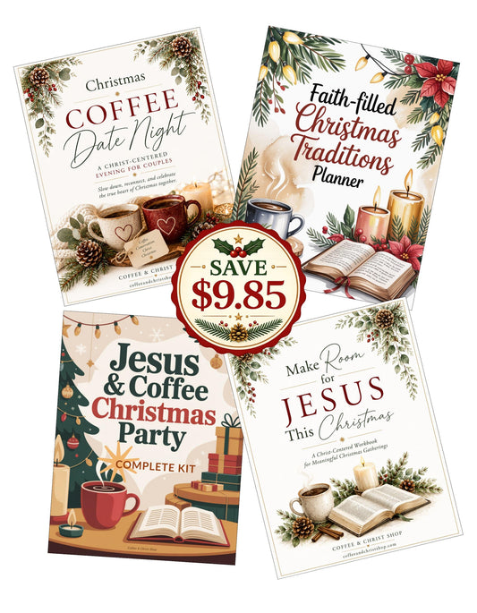 Four illustrated Christmas collection printable kit covers arranged on a white background with a central red circular sale badge reading “SAVE $9.85.