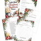Christmas traditions planner pages shown as a collage on a white background, with holiday greenery, red poinsettias, ornaments, a mug, and candles. Text includes 'Faith-filled Christmas Traditions Planner' and sample worksheet pages.