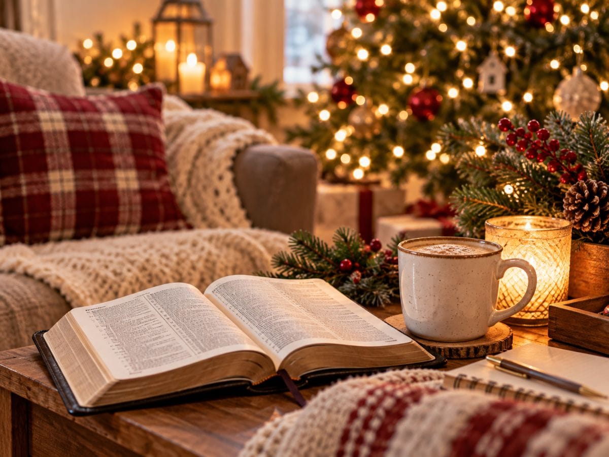 Open Bible and coffee for a peaceful Jesus and Coffee Christmas at home