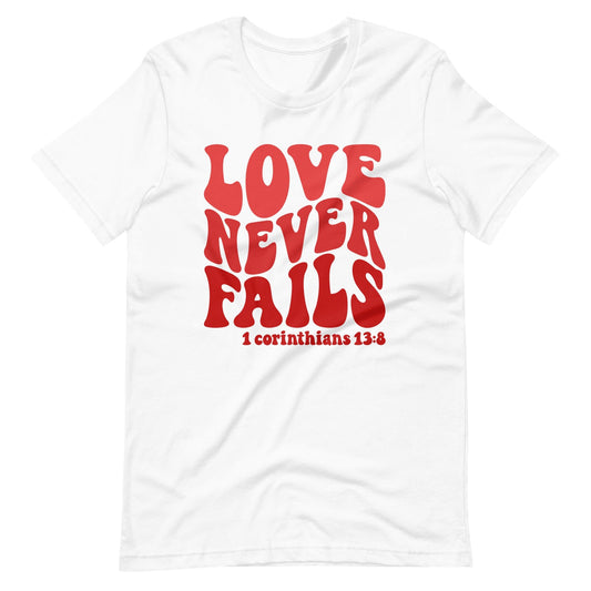 Love Never Fails Christian T Shirts White